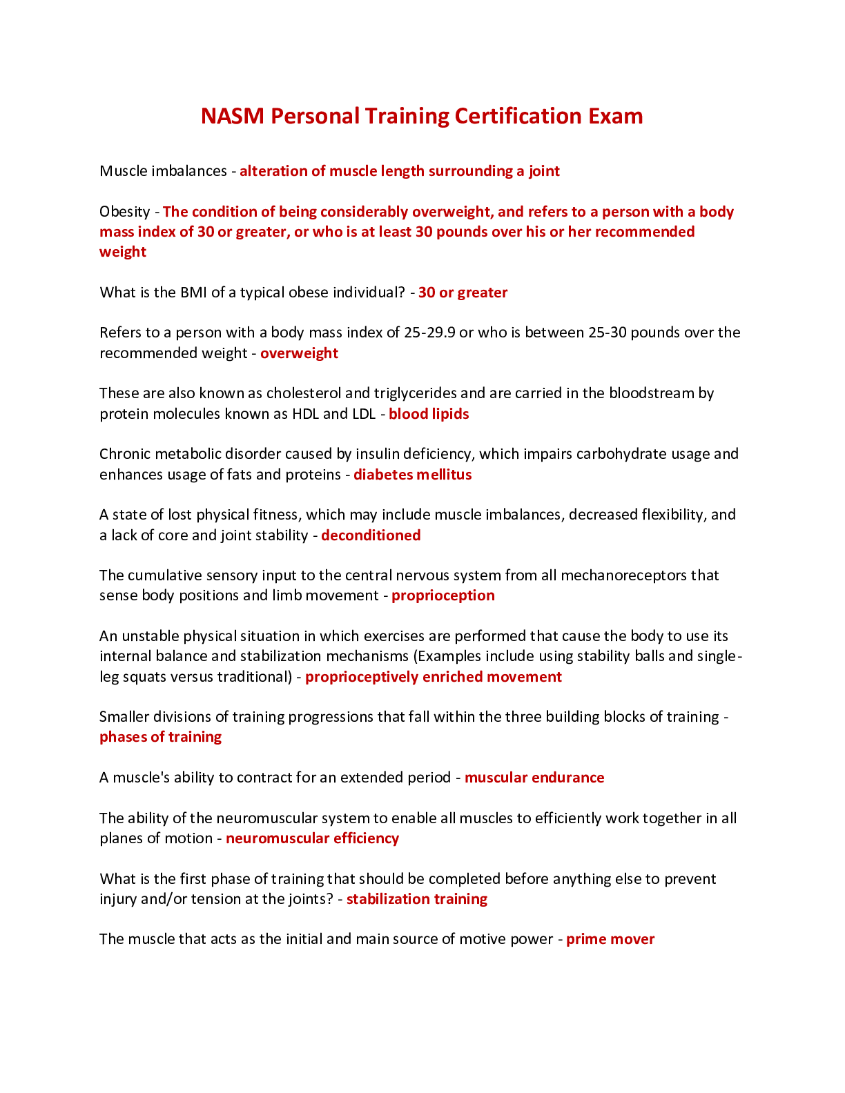 NASM Personal Training Certification Exam Browsegrades